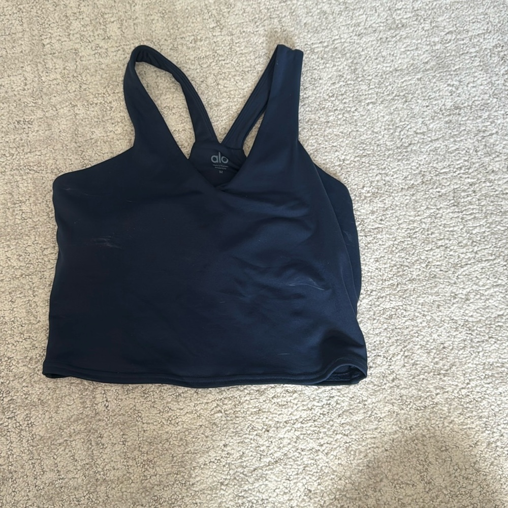 Alo Airbrush real bra tank top in navy size medium